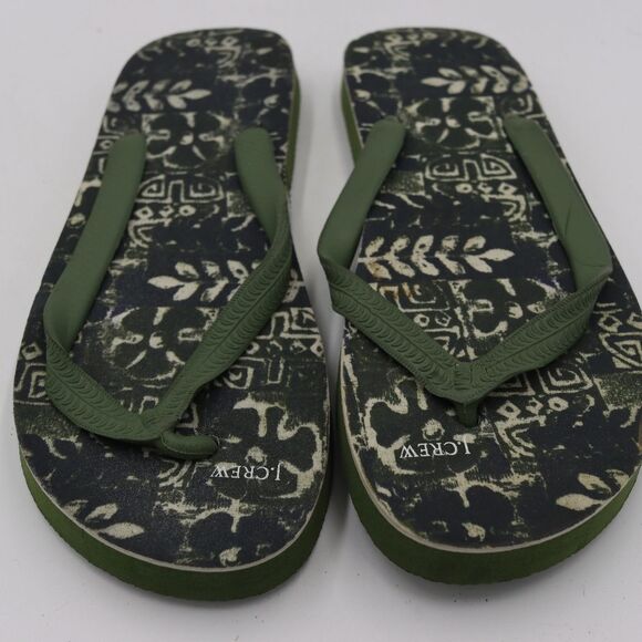 J. Crew Green Botanical Floral Flip Flop Sandals NWOT 8 - Picture 1 of 7